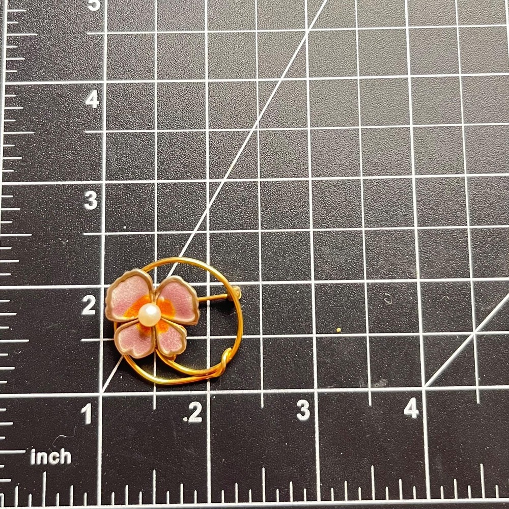 Creed 12K Gold Filled & Sterling Enamel Flower Brooch Mid Century Pearl Pin - Picture 11 of 11